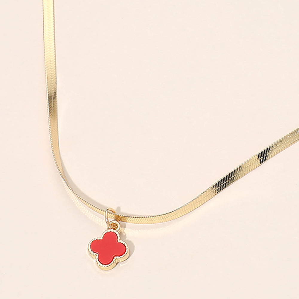 Madeline Love Gold, Red Gold Dipped Quatrefoil Pendant Herringbone Chain Necklace - Jewelry