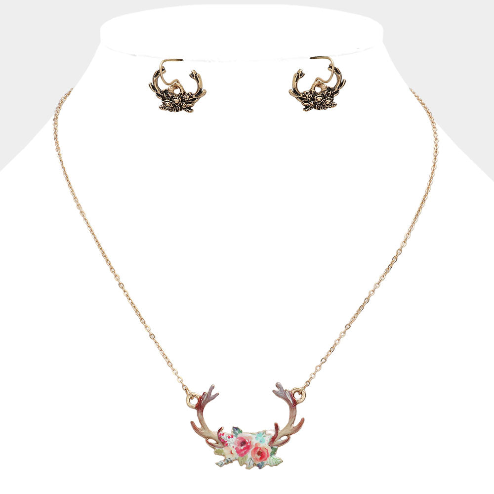 Madeline Love Worn Gold Watercolor Enamel Deer Horn Jewelry Charm Pendant Necklace - Necklaces