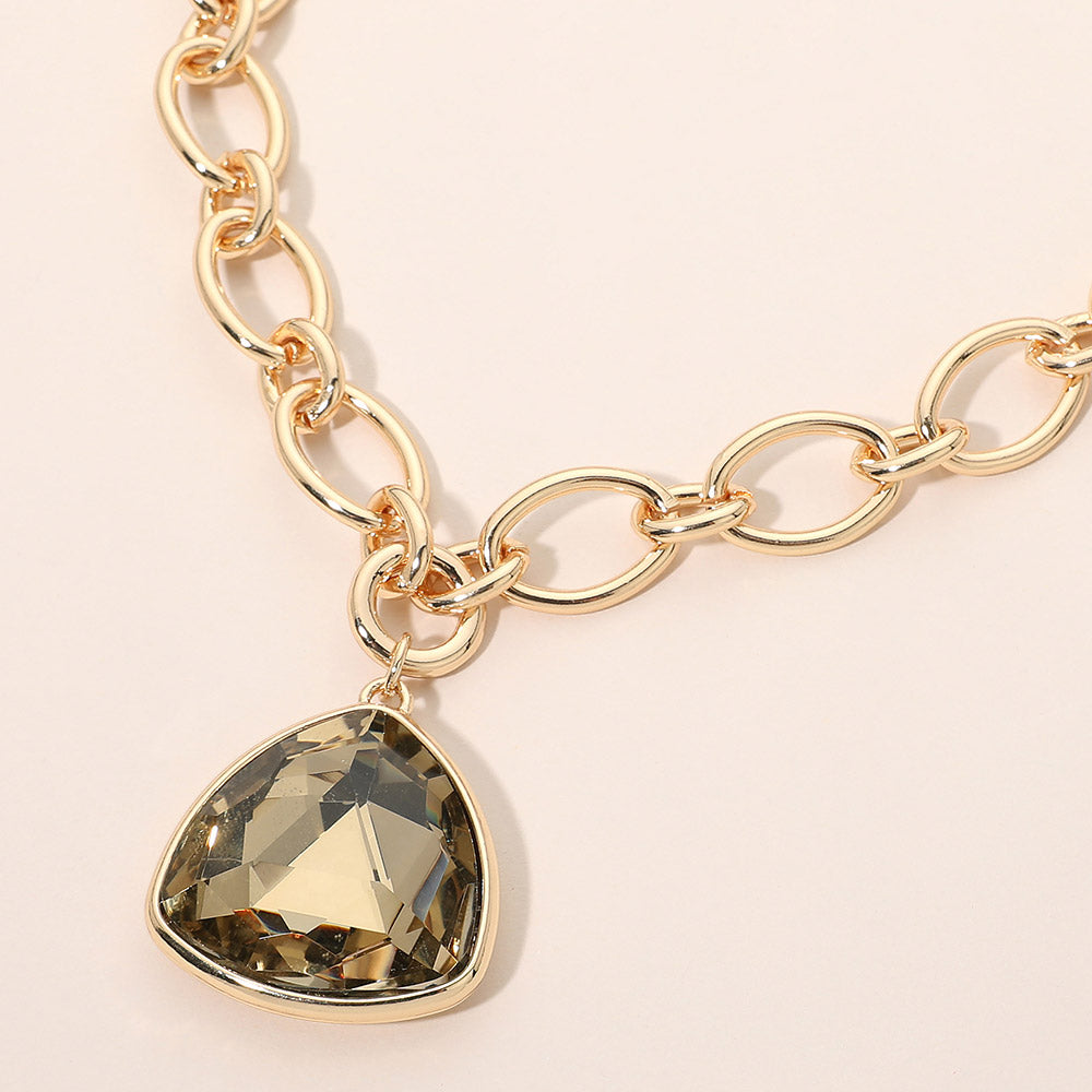 Madeline Love Topaz Chunky Faceted Gem Pendant Oval Link Chain Necklace