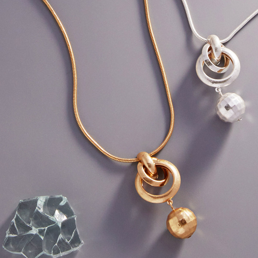 Madeline Love Worn Gold Open Metal Circle Ball Link Pendant Necklace - Necklaces