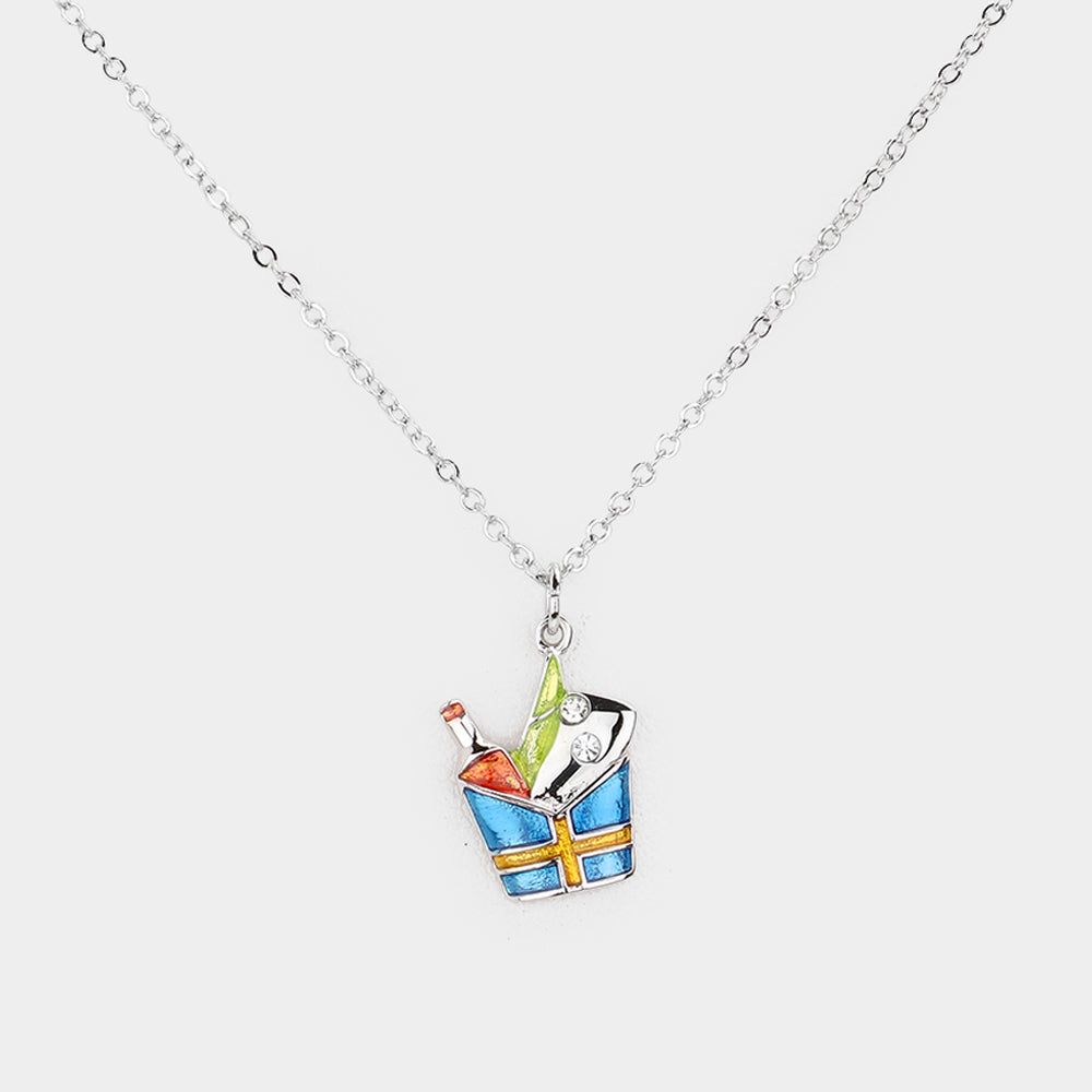 Madeline Love Rhodium Enamel Wine Basket Pendant Necklace - Necklaces