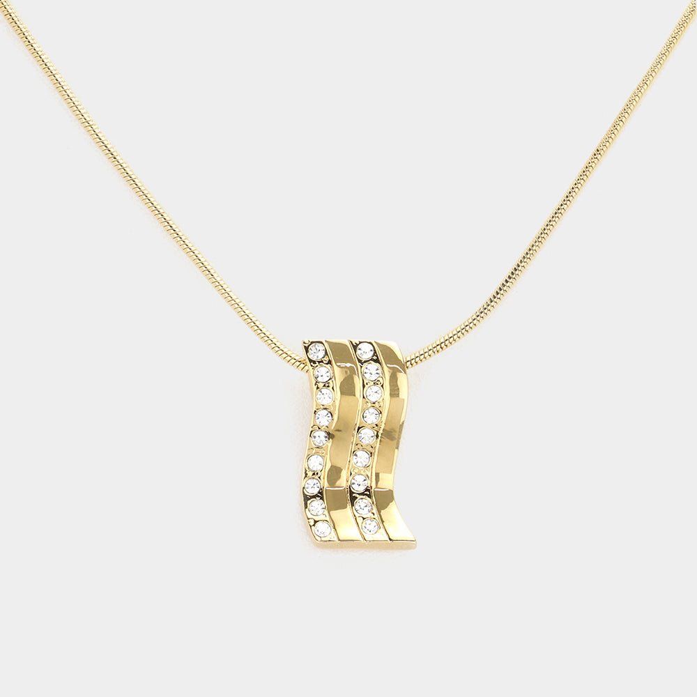 Madeline Love Gold Rhinestone curve pendant necklace - Necklaces
