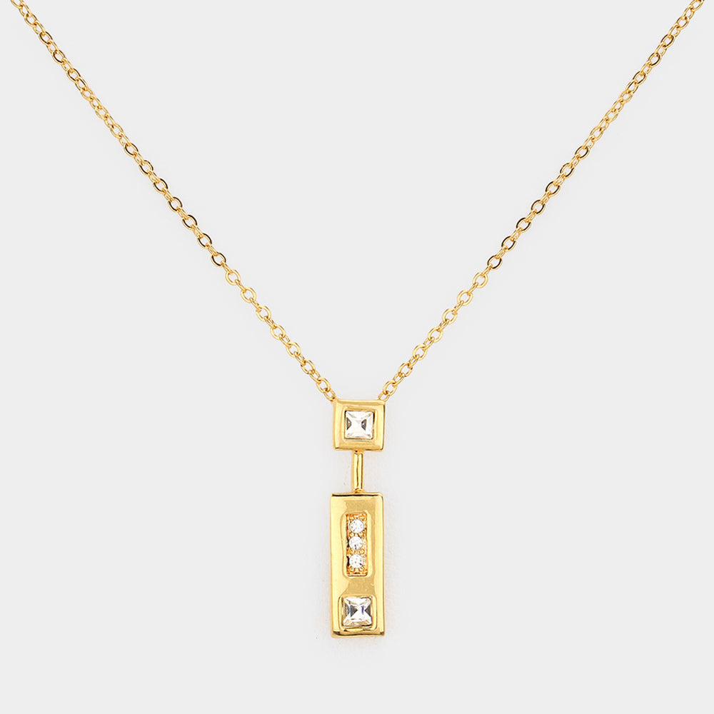 Madeline Love Gold Rhinestone Rectangular Pendant Necklace - Necklaces