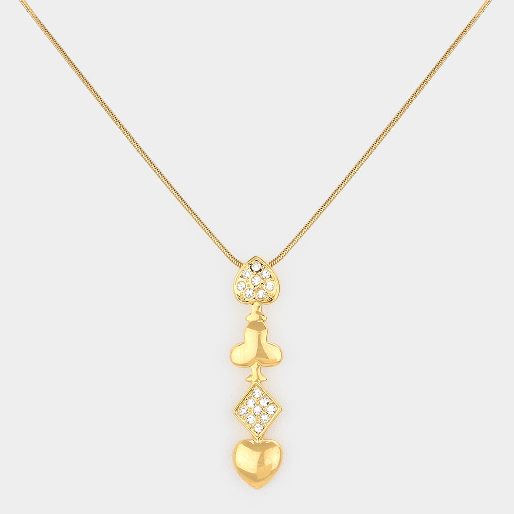 Madeline Love Gold Rhinestone Card Suits Pendant Necklace - Necklaces