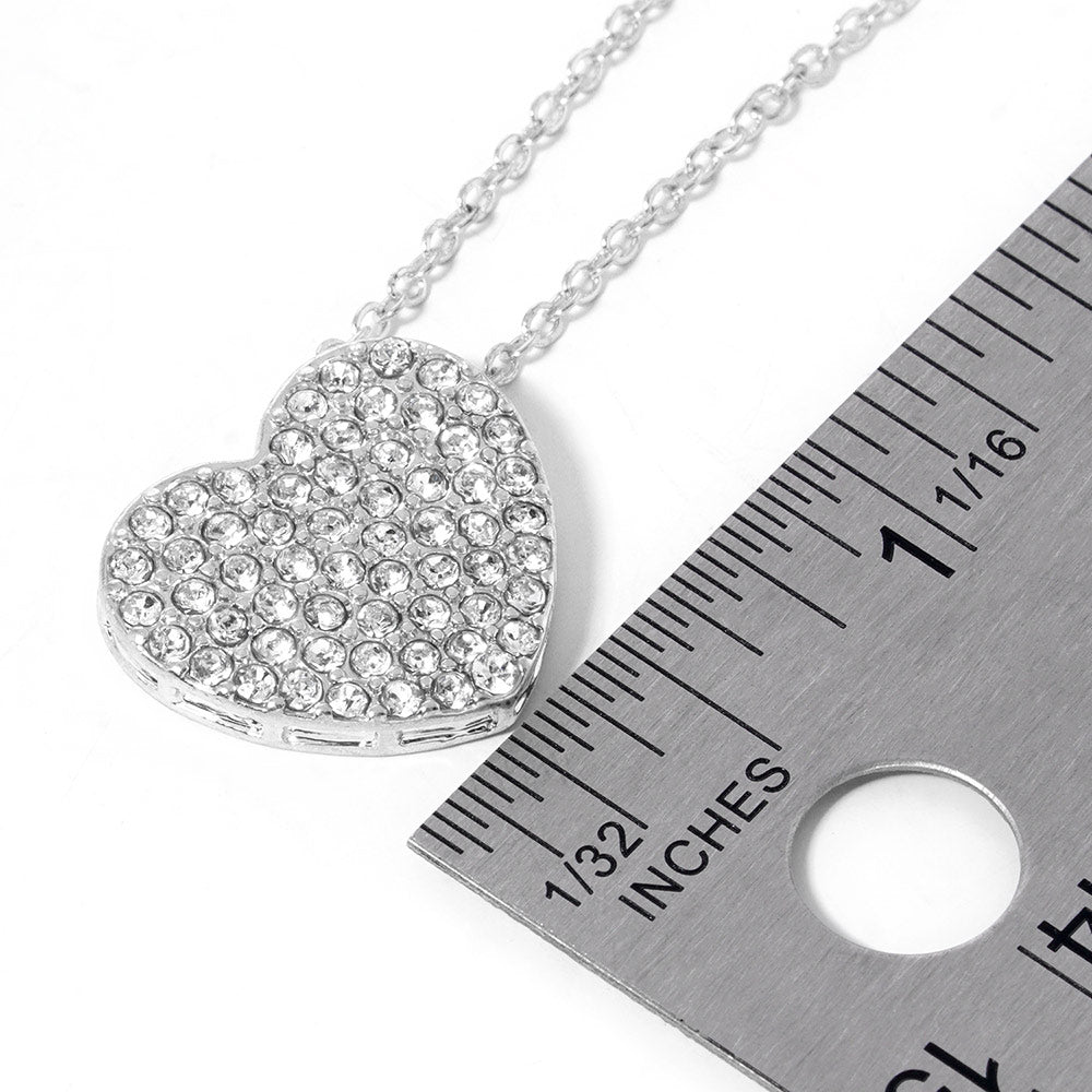 Crystal Paved Heart Pendant Necklace - Necklaces