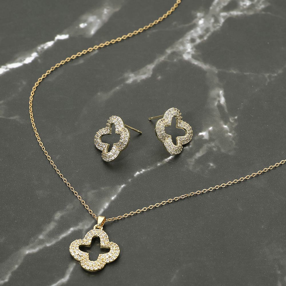 Madeline Love Gold Stainless Steel Stone Pave Open Quatrefoil Pendant Necklace - Jewelry