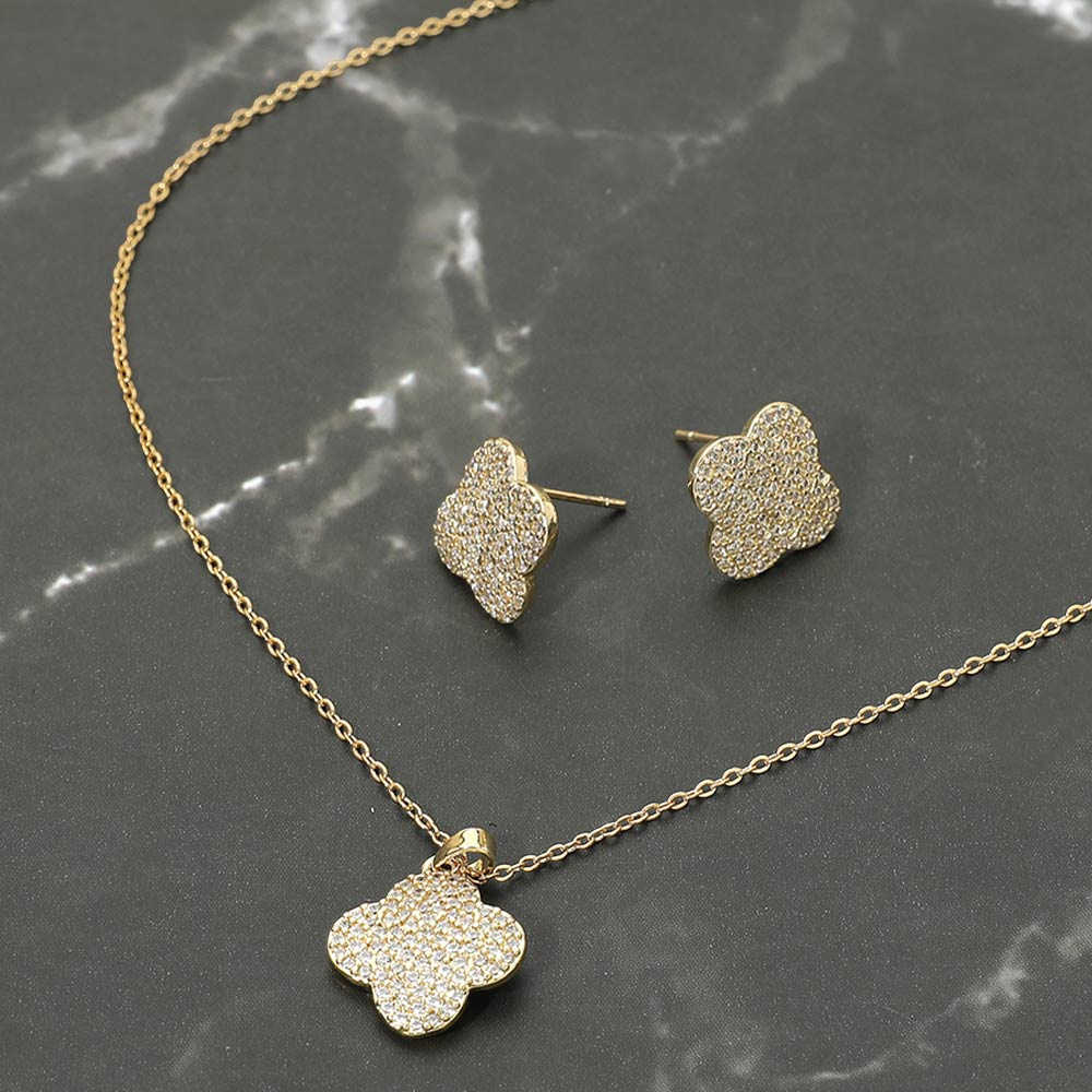 Madeline Love Gold Stainless Steel Stone Pave Quatrefoil Pendant Necklace - Jewelry