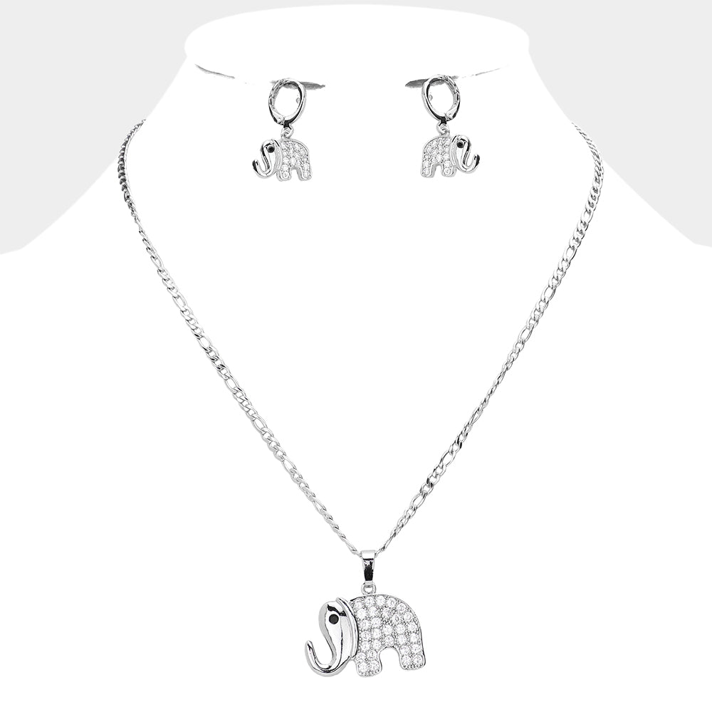Madeline Love Rhodium CZ Embellished Elephant Pendant Necklace - Necklaces