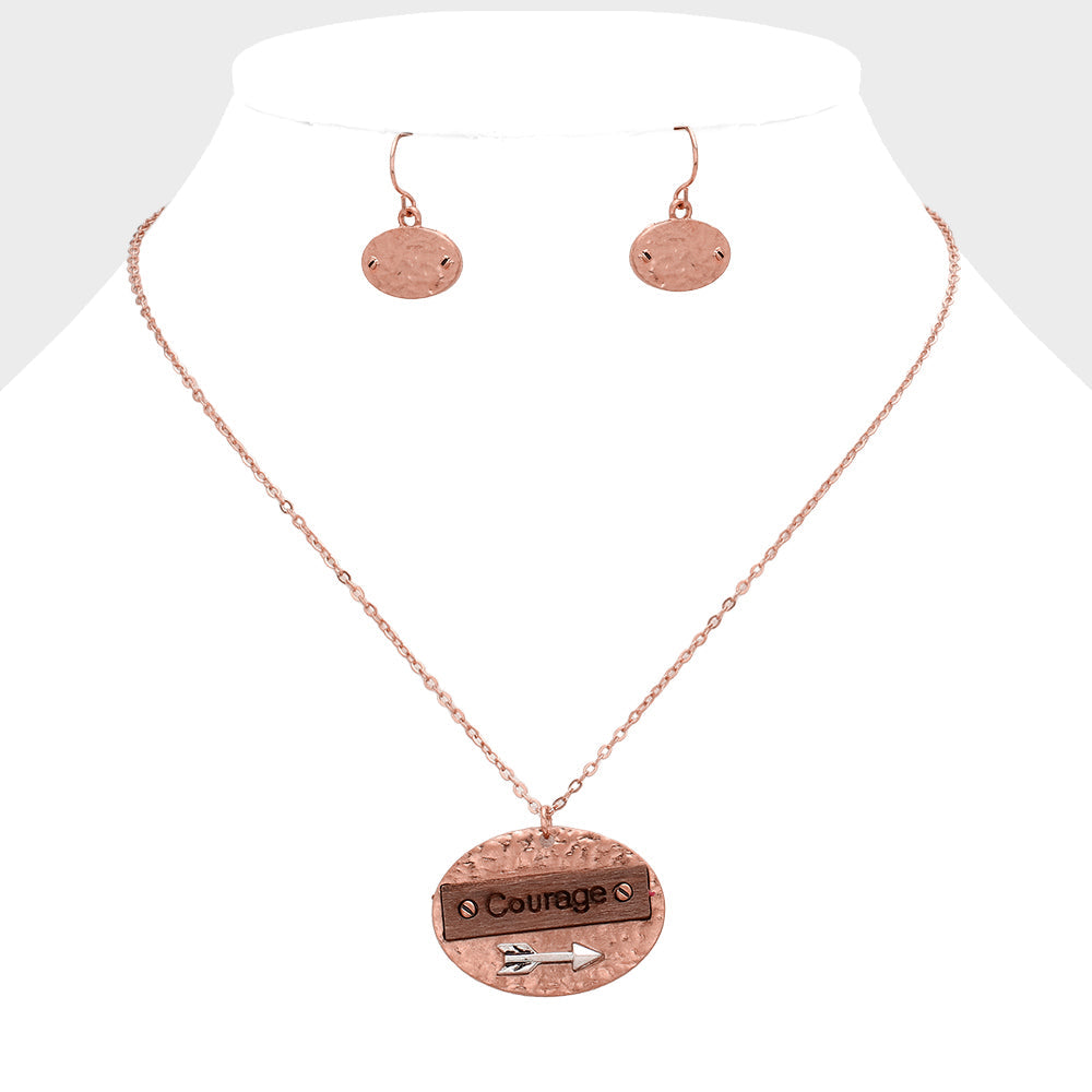Madeline Love Copper Burnished "Courage" Message Wood Arrow Metal Pendant Necklace - Necklaces