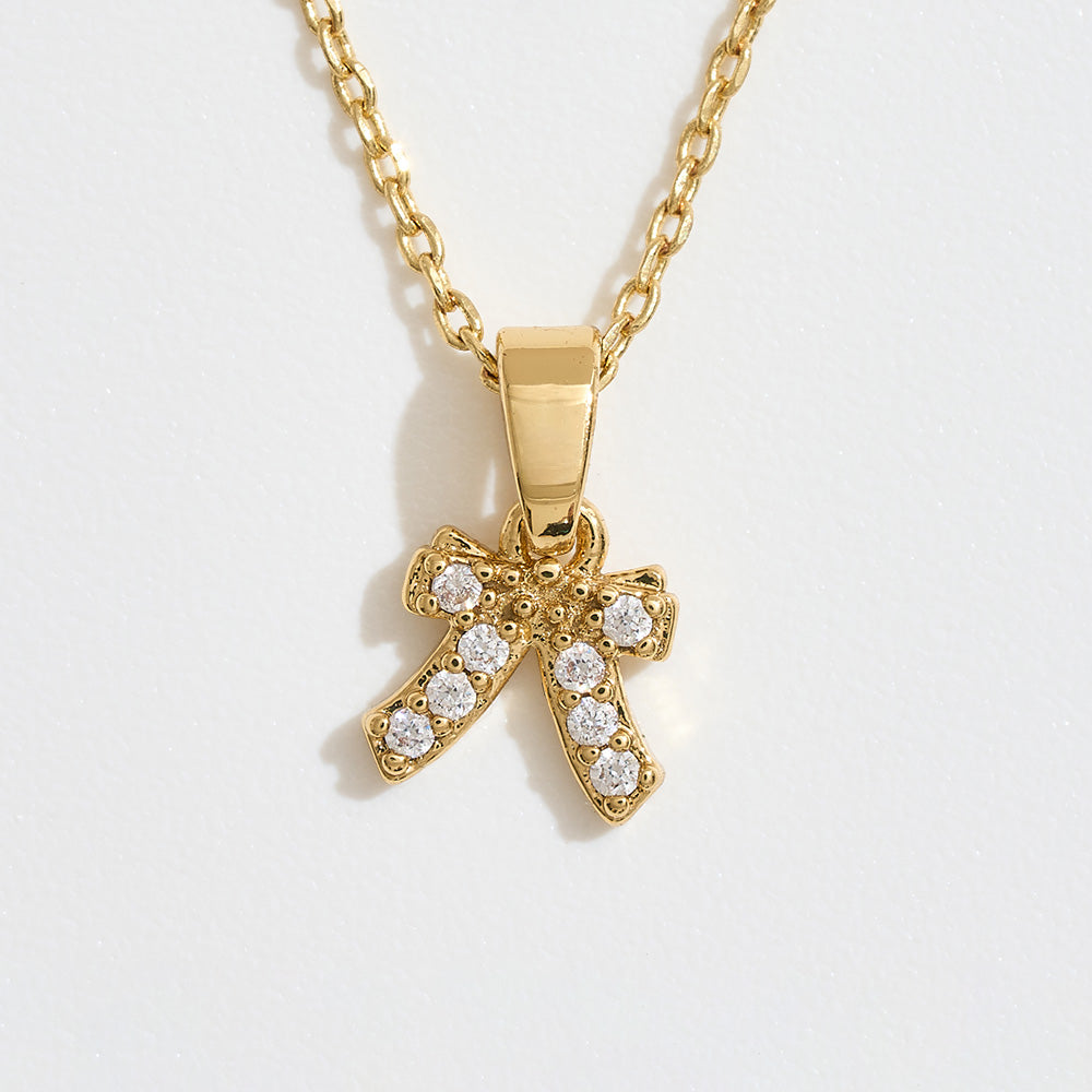 Madeline Love Gold 14K Gold Dipped CZ Stone Paved Bow Pendant Necklace - Jewelry