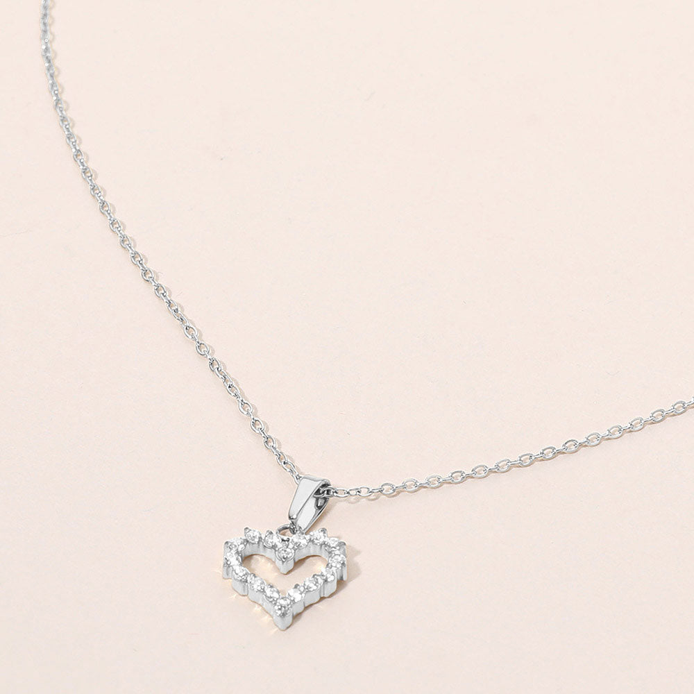 Madeline Love Rhodium SECRET BOX_Stainless Steel Stone Paved Open Heart Pendant Necklace - Jewelry