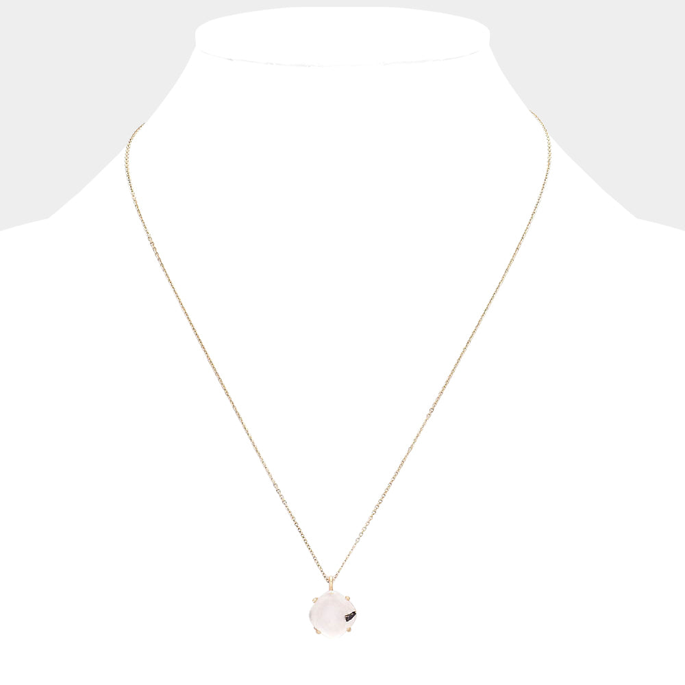 Madeline Love Clear, Worn Gold Natural Stone Pendant Necklace - Necklaces