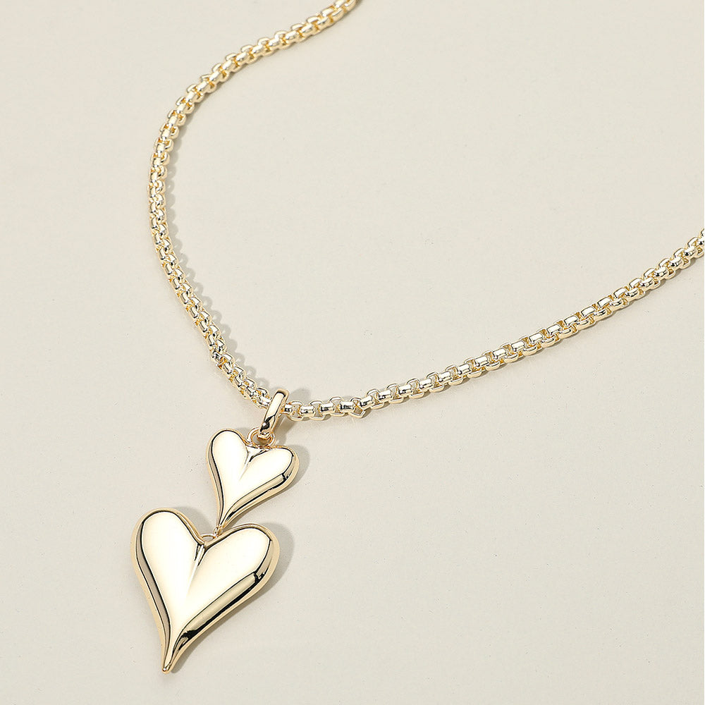 Madeline Love Gold 14K Gold Plated Double Heart Drop Pendant Necklace - Necklaces