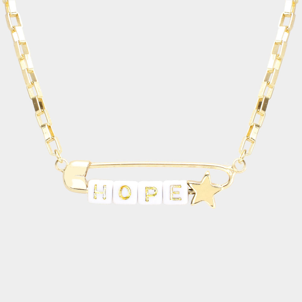 Madeline Love White HOPE Metal Safety Pin Message Pendant Necklace - Necklaces