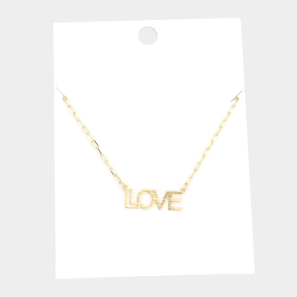Madeline Love Gold LOVE Brass Metal Message Pendant Necklace - Necklaces