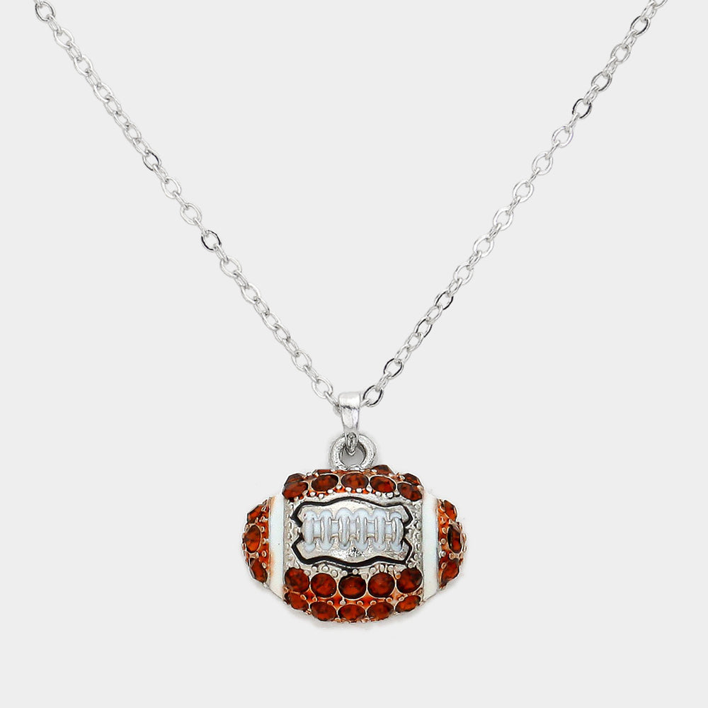 Madeline Love Rhodium, Smoked Topaz Crystal Football Pendant Necklace - Sports & Events