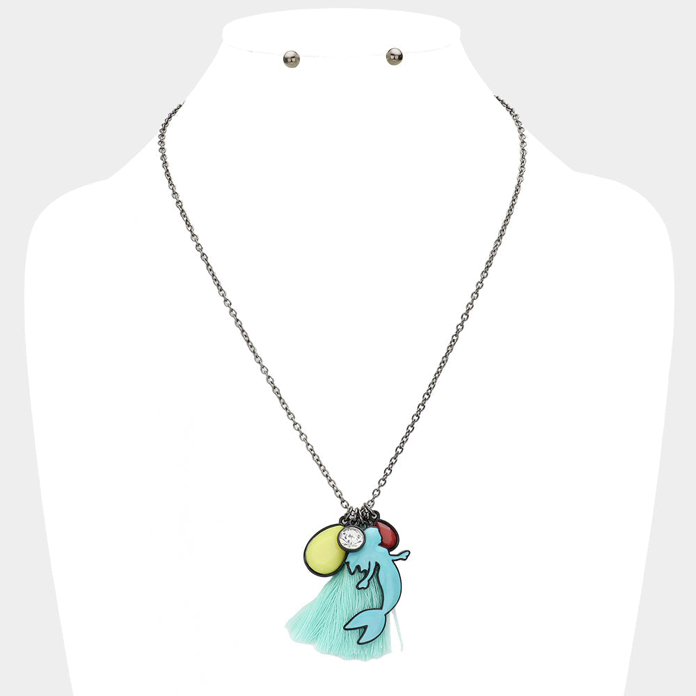 Madeline Love Black, Mint, Multi Mermaid Tassel Pendant Necklace - Necklaces