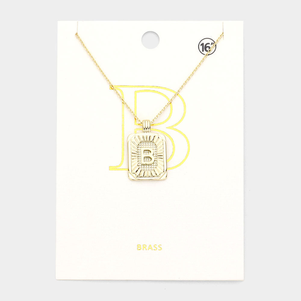 Madeline Love Gold -B- Brass Metal Rectangle Initial Monogram Pendant Necklace - Necklaces