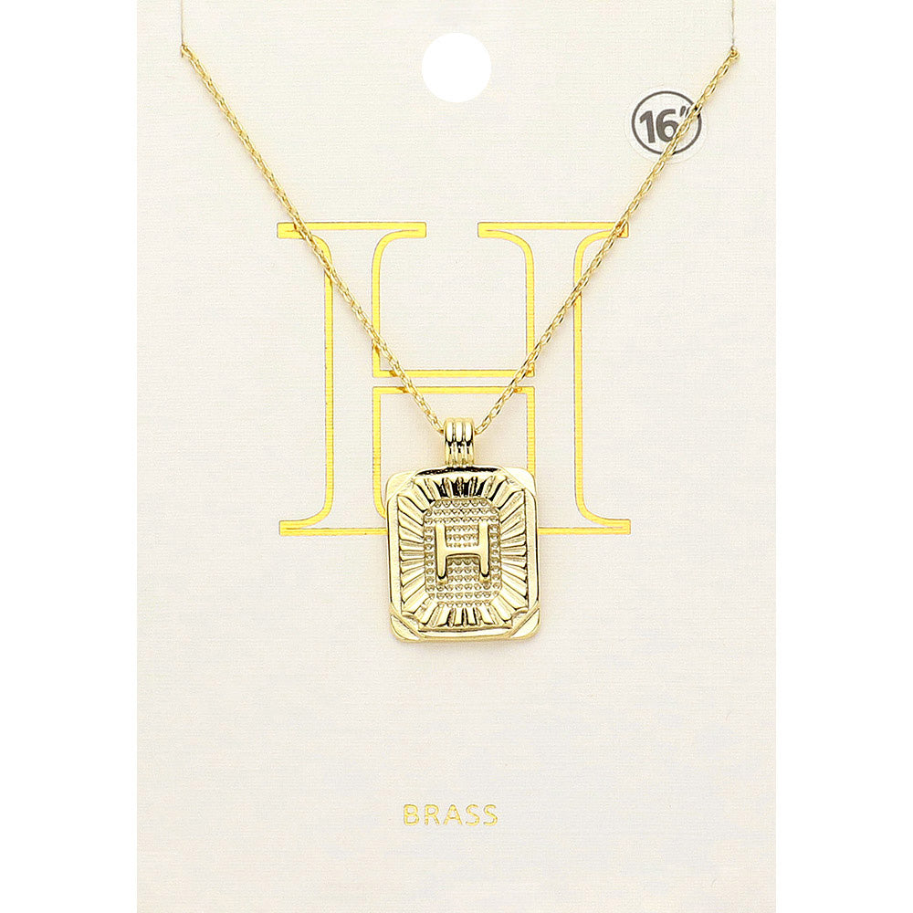 Madeline Love Gold -H- Brass Metal Rectangle Initial Monogram Pendant Necklace - Necklaces