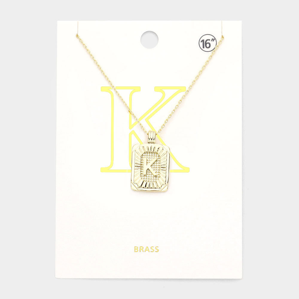 Madeline Love Gold -K- Brass Metal Rectangle Initial Monogram Pendant Necklace - Necklaces