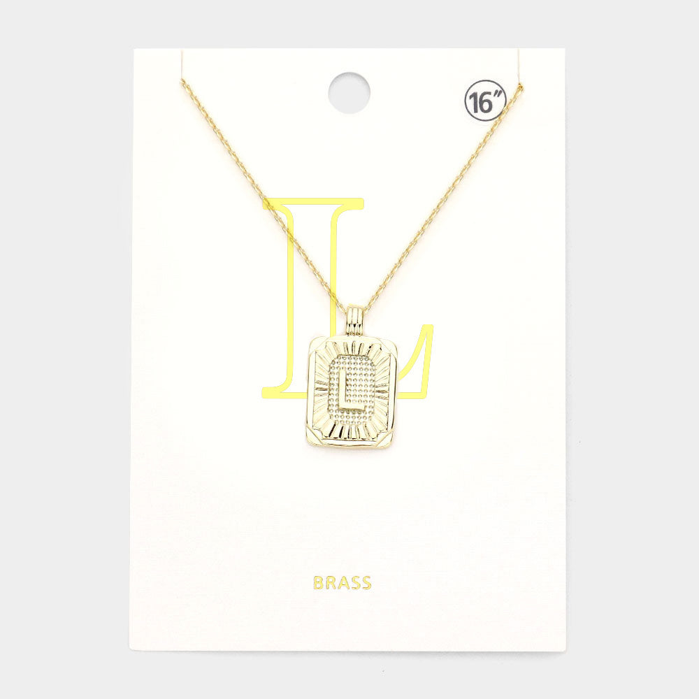 Madeline Love Gold -L- Brass Metal Rectangle Initial Monogram Pendant Necklace - Necklaces