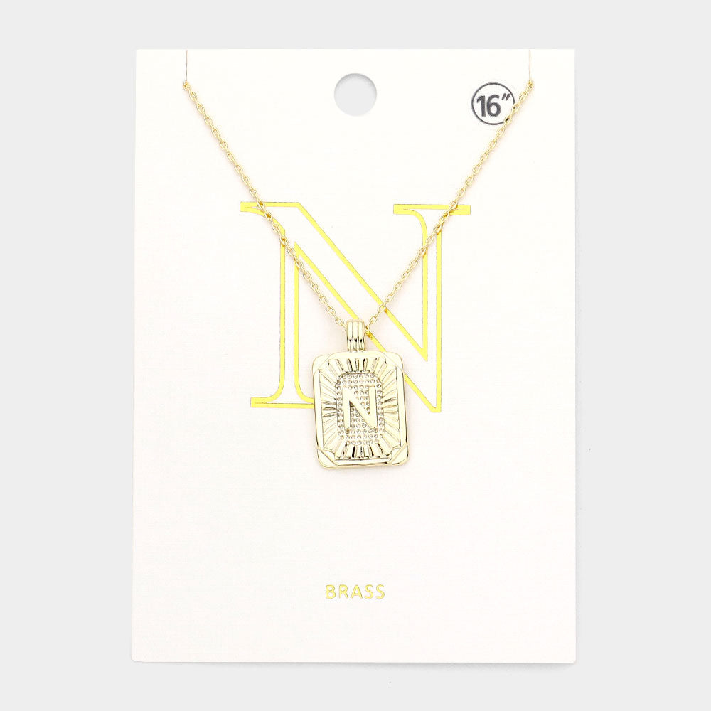 Madeline Love Gold -N- Brass Metal Rectangle Initial Monogram Pendant Necklace - Necklaces