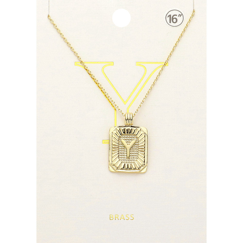 Madeline Love Gold -Y- Brass Metal Rectangle Initial Monogram Pendant Necklace - Necklaces