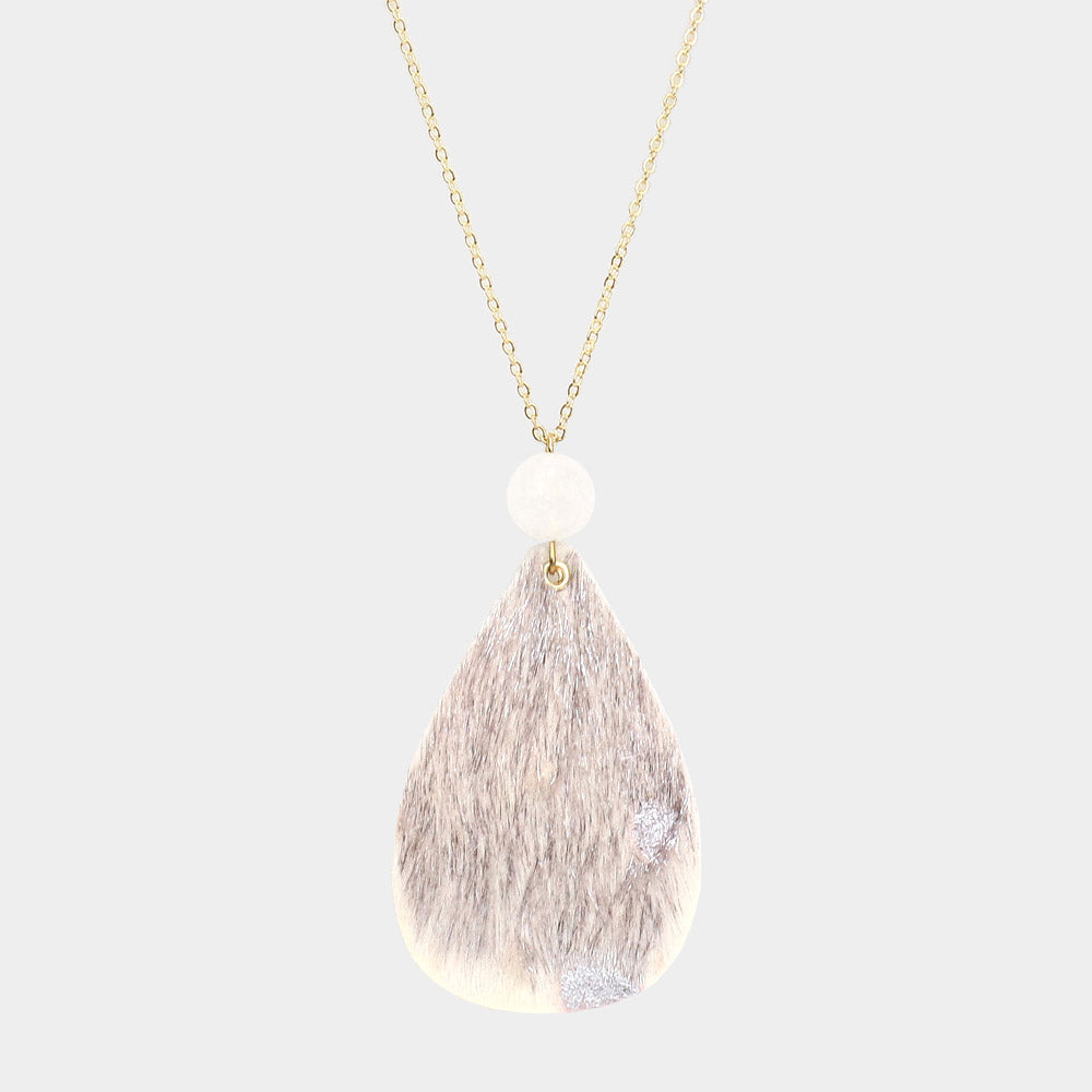 Madeline Love Rhodium Glittered Teardrop Pendant Long Necklace - Necklaces