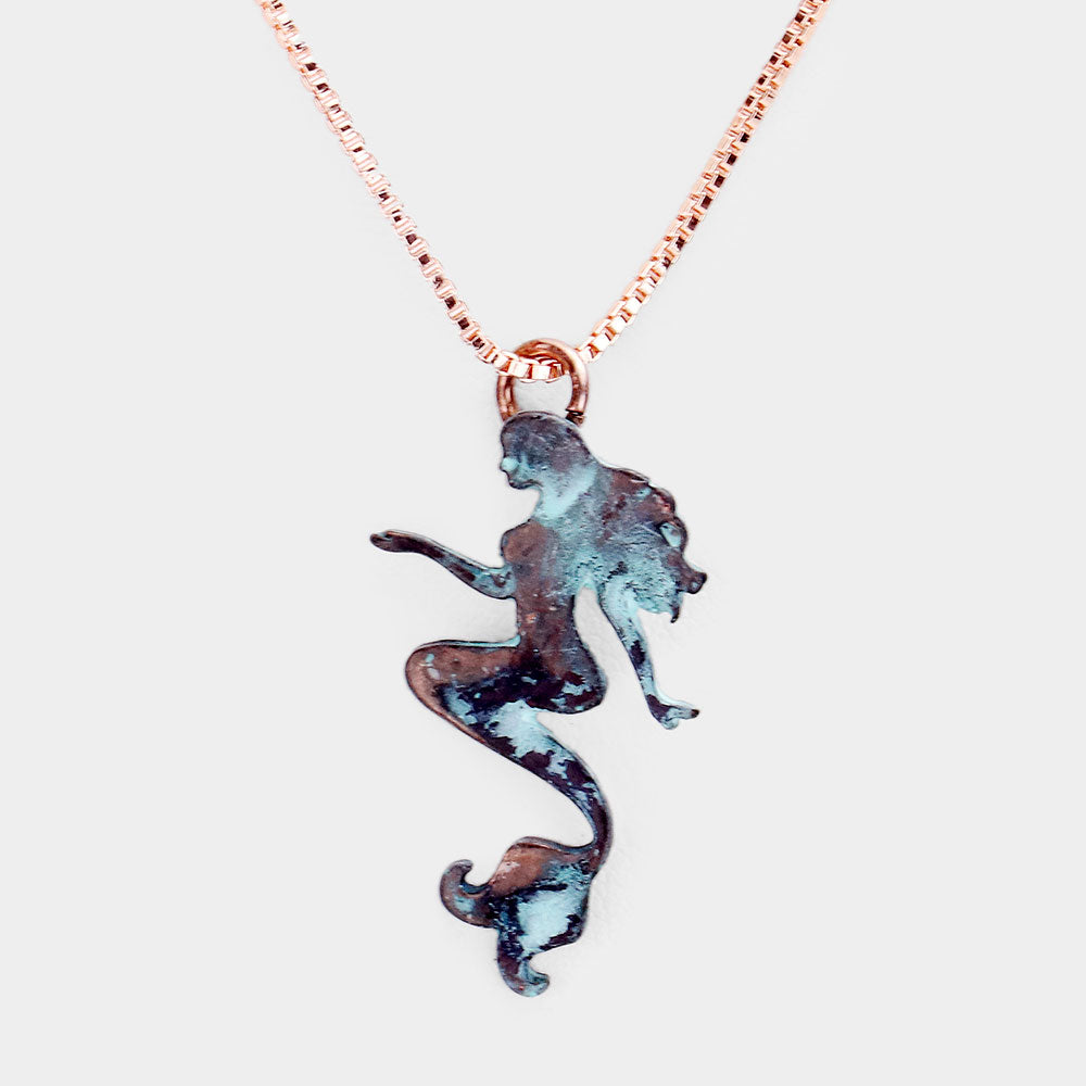 Madeline Love Patina Verdigris Embossed Metal Mermaid Pendant Necklace - Jewelry