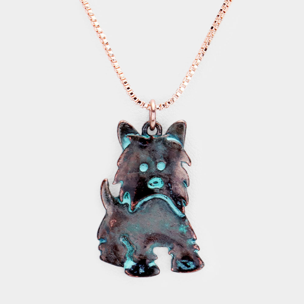 Madeline Love Patina Verdigris Puppy Metal Pendant Necklace - Jewelry