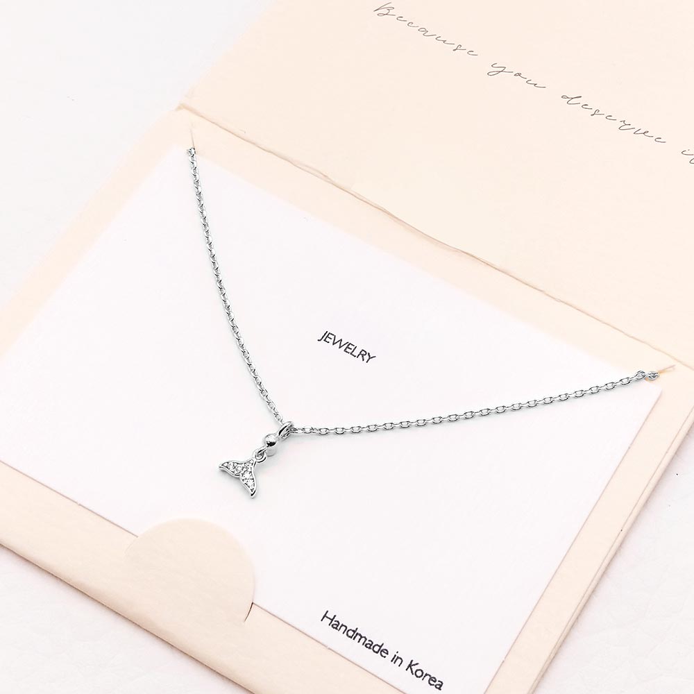 Madeline Love Silver CZ Embellished Whale Tail Pendant Necklace - Jewelry