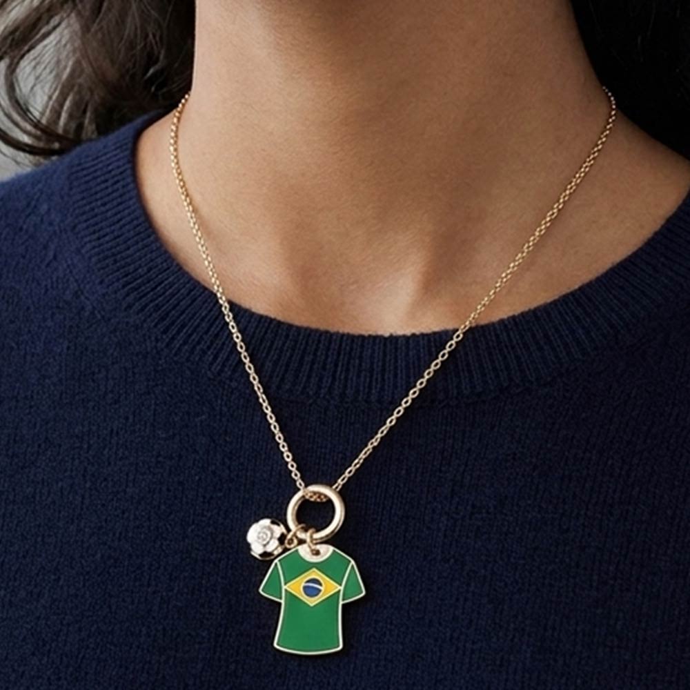 Madeline Love Green, Yellow Brazil Soccer Ball Jersey Charm Toggle Pendant Necklace - Sports & Events