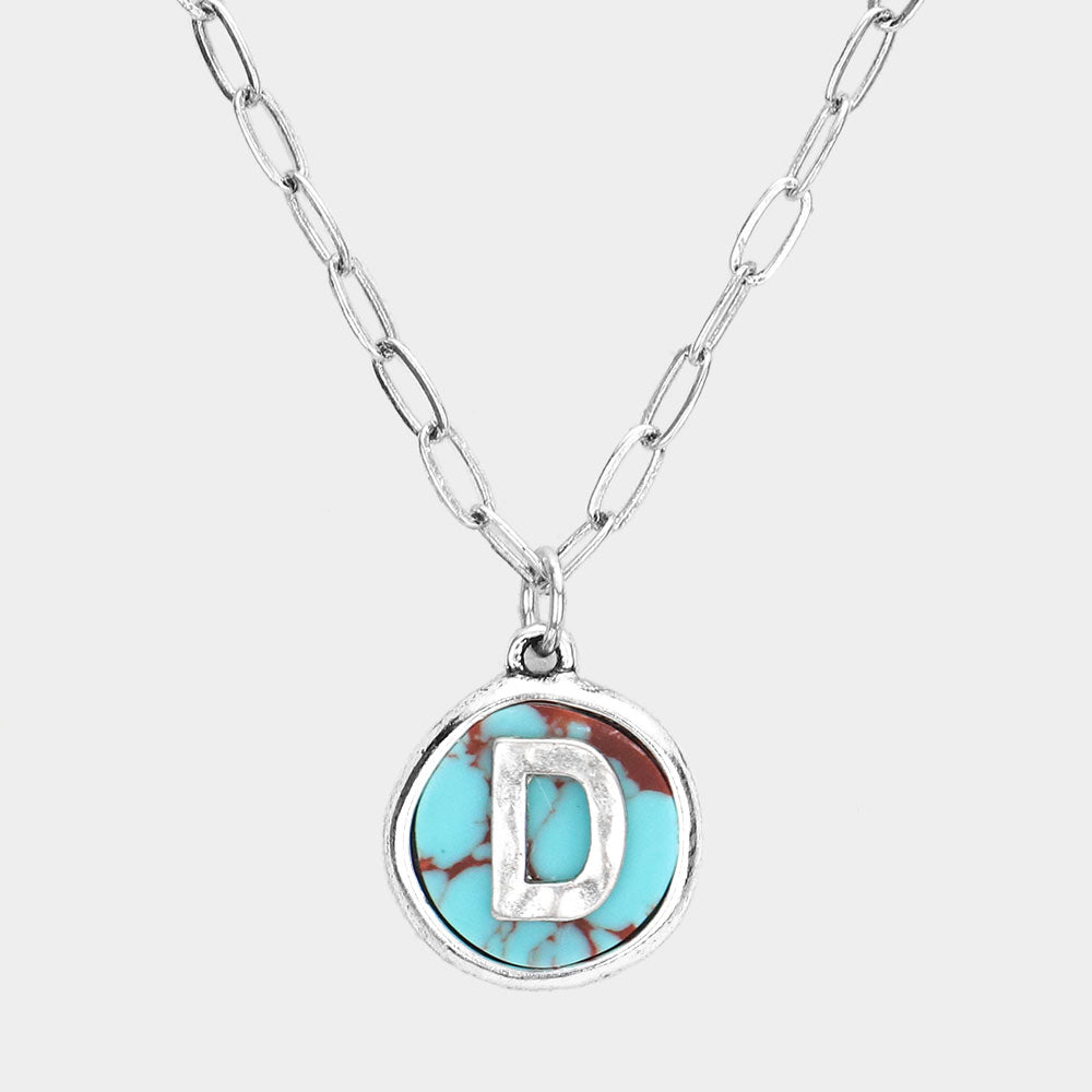 Madeline Love ~D~, Turquoise -D- Initial Monogram Turquoise Pendant Necklace - Necklaces