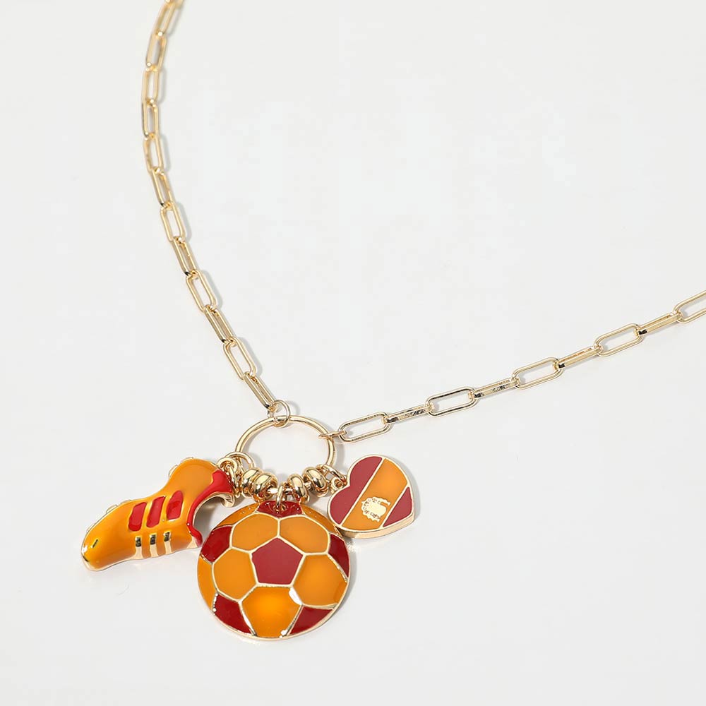 Madeline Love Orange, Red Spain Soccer Ball Shoe Heart Charm Toggle Pendant Paperclip Chain Necklace - Sports & Events