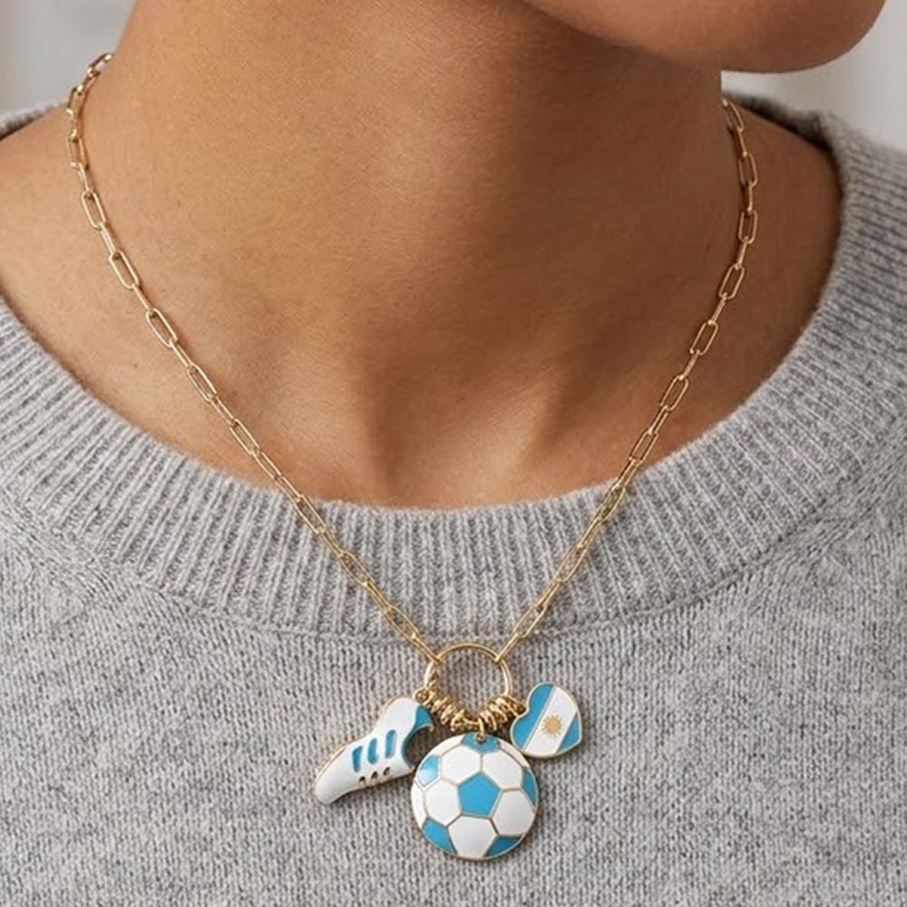 Madeline Love Blue, White Argentina Soccer Ball Shoe Heart Charm Toggle Pendant Paperclip Chain Necklace - Sports & Events