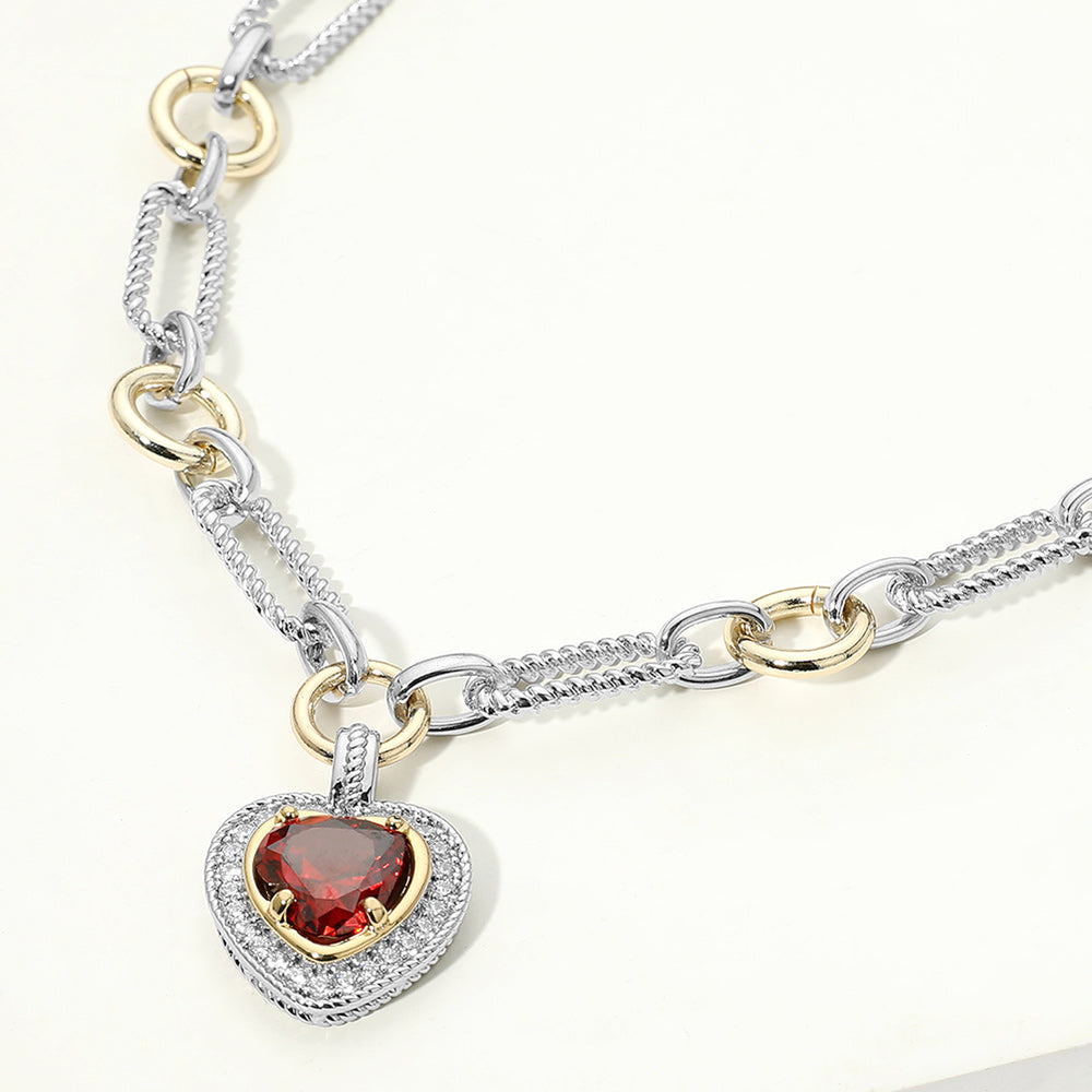 Madeline Love Gold, Red 14K Gold Plated Two Tone Heart CZ Pendant Necklace