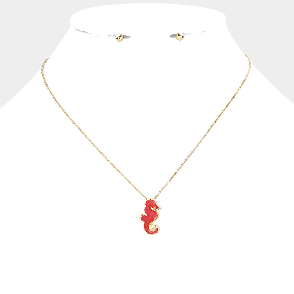 Madeline Love Fuchsia Faux Druzy Seahorse Pendant Necklace - Necklaces