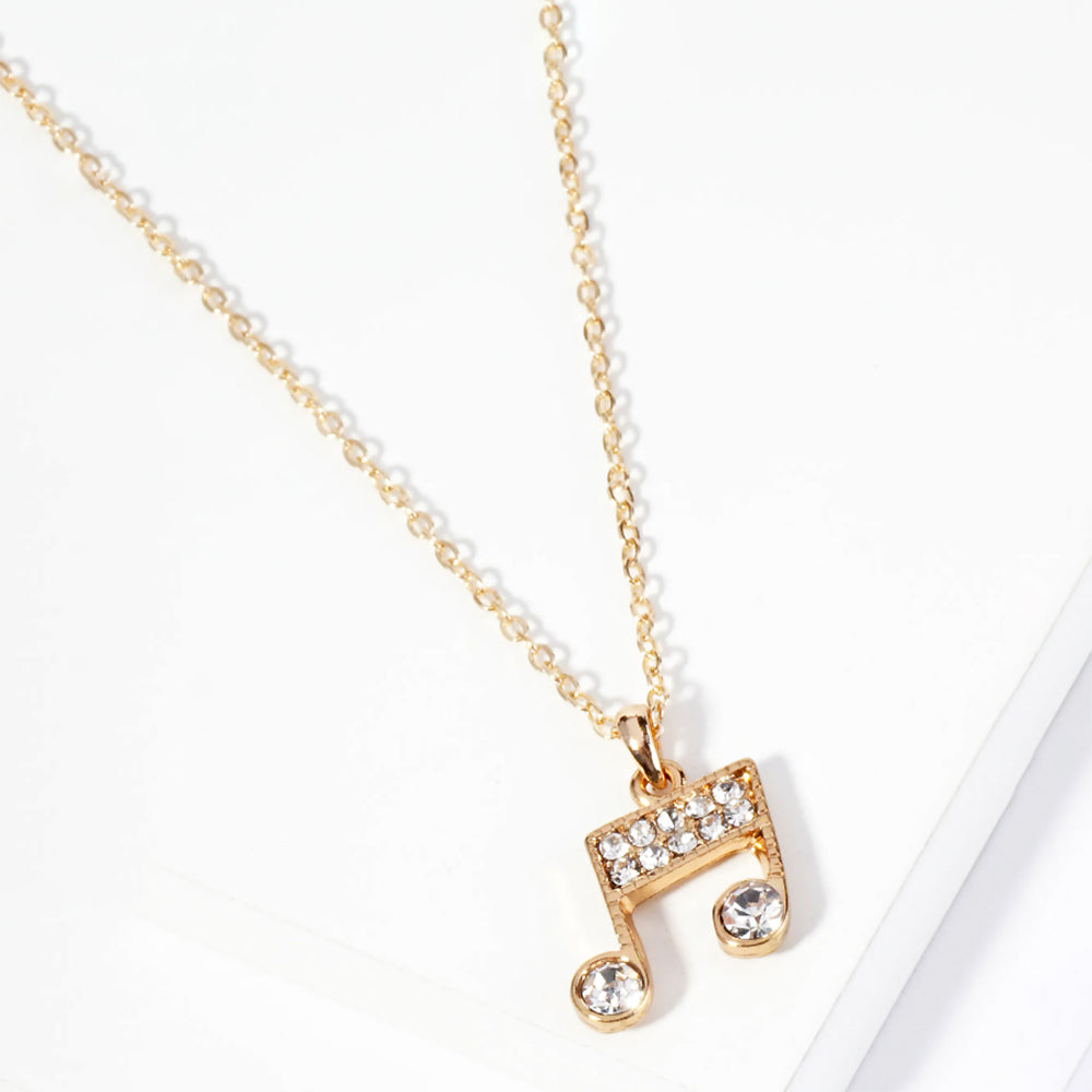 Madeline Love Clear, Gold Crystal Rhinestone Paved Music Notes Pendant Necklace - Necklaces