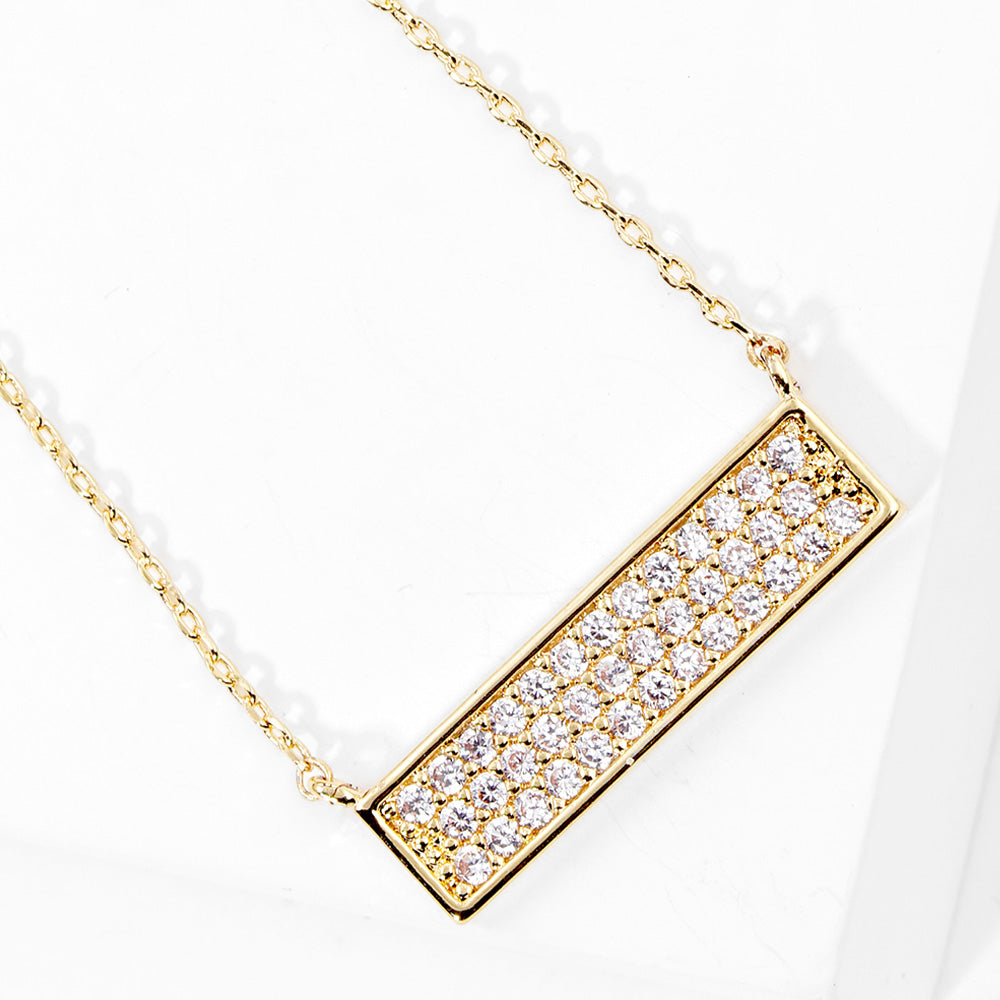 Madeline Love Clear, Gold Gold Dipped CZ Paved Bar Pendant Necklace - Jewelry