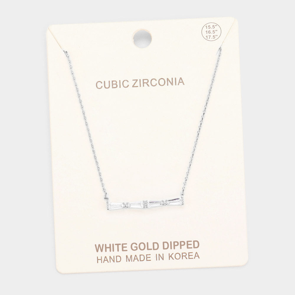Madeline Love Clear, Rhodium White Gold Dipped Cubic Zirconia Row Pendant Necklace - Jewelry