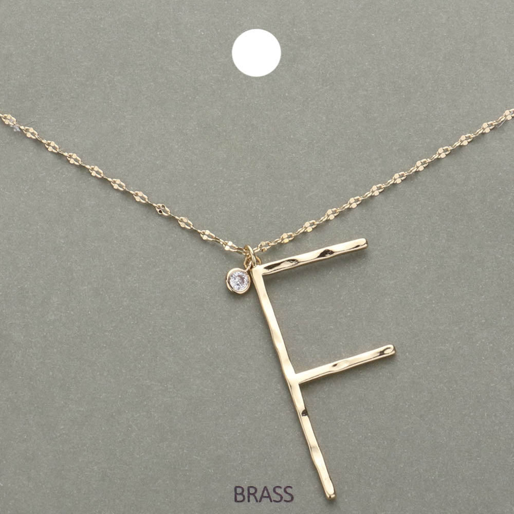 Madeline Love ~F~, Gold -F- Initial Monogram Brass Metal Pendant Necklace - Necklaces