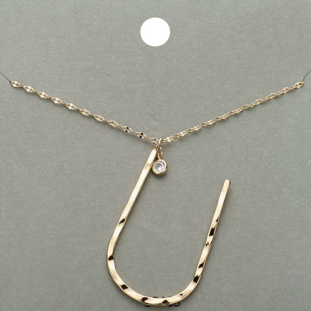 Madeline Love ~U~, Gold -U- Initial Monogram Brass Metal Pendant Necklace - Necklaces