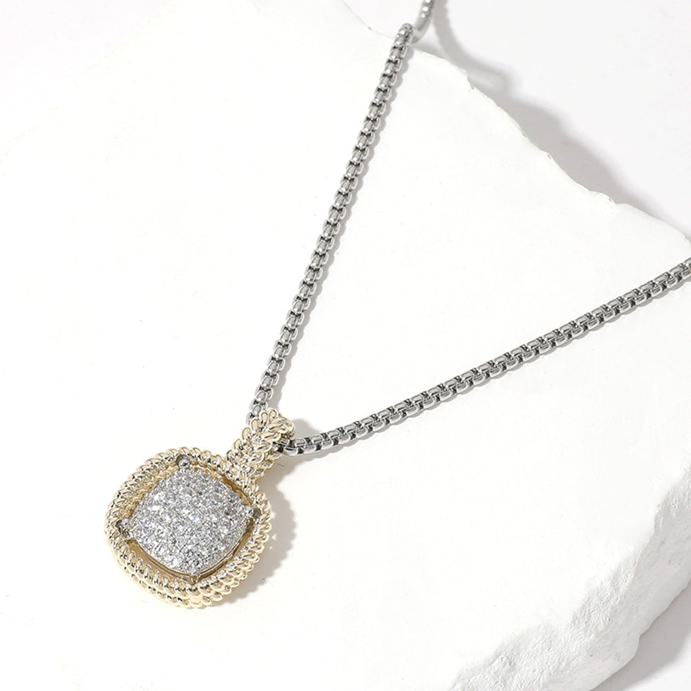 Madeline Love Two Tone CZ Embellished Square Pendant Necklace