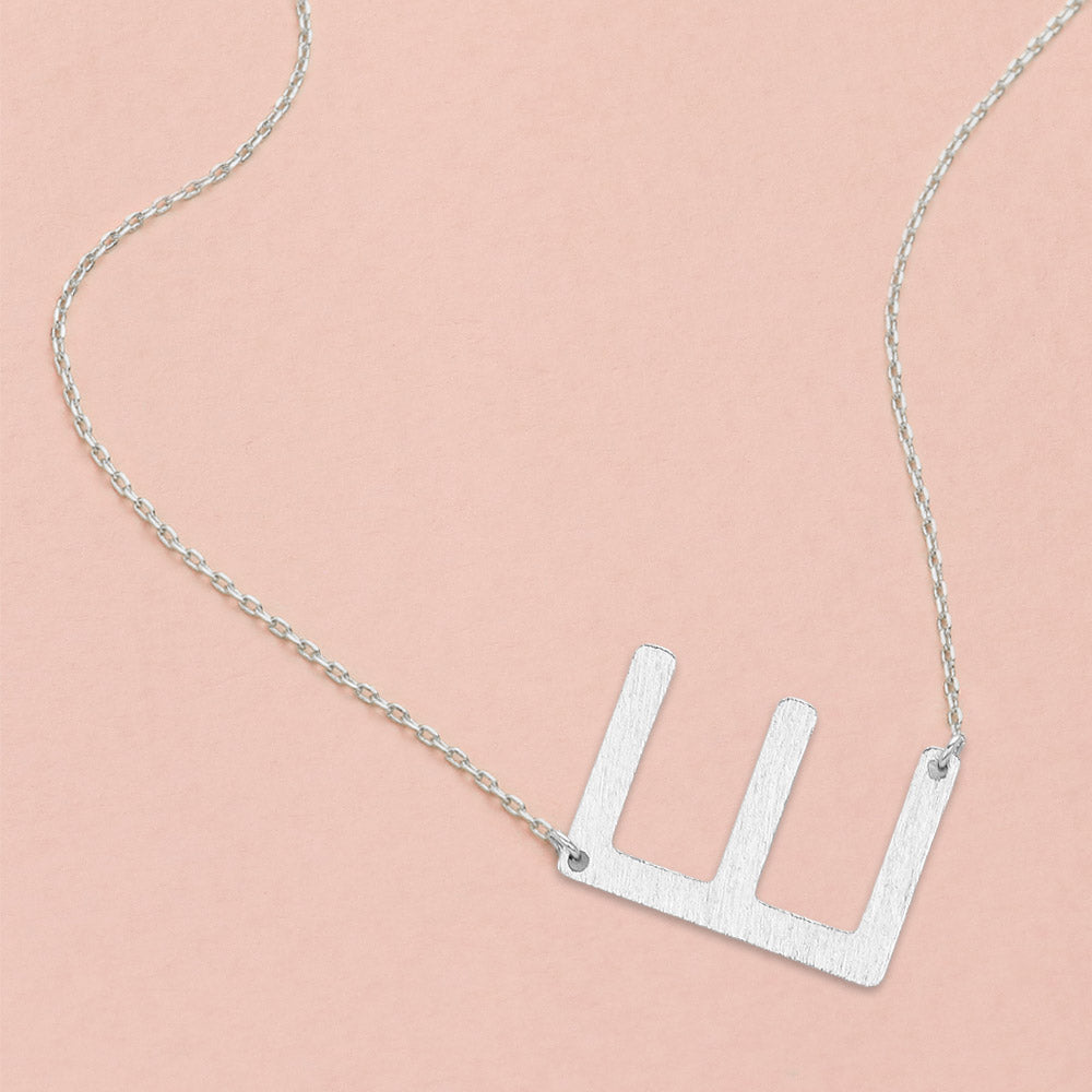 Madeline Love Rhodium, ~E~ -E- White Gold Dipped Initial Monogram Pendant Necklace - Necklaces