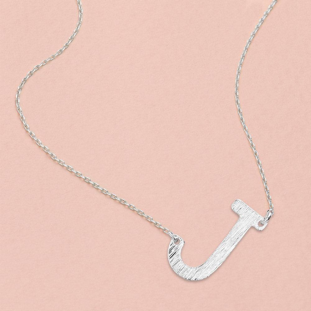 Madeline Love Rhodium, ~J~ -J- White Gold Dipped Initial Monogram Pendant Necklace - Necklaces