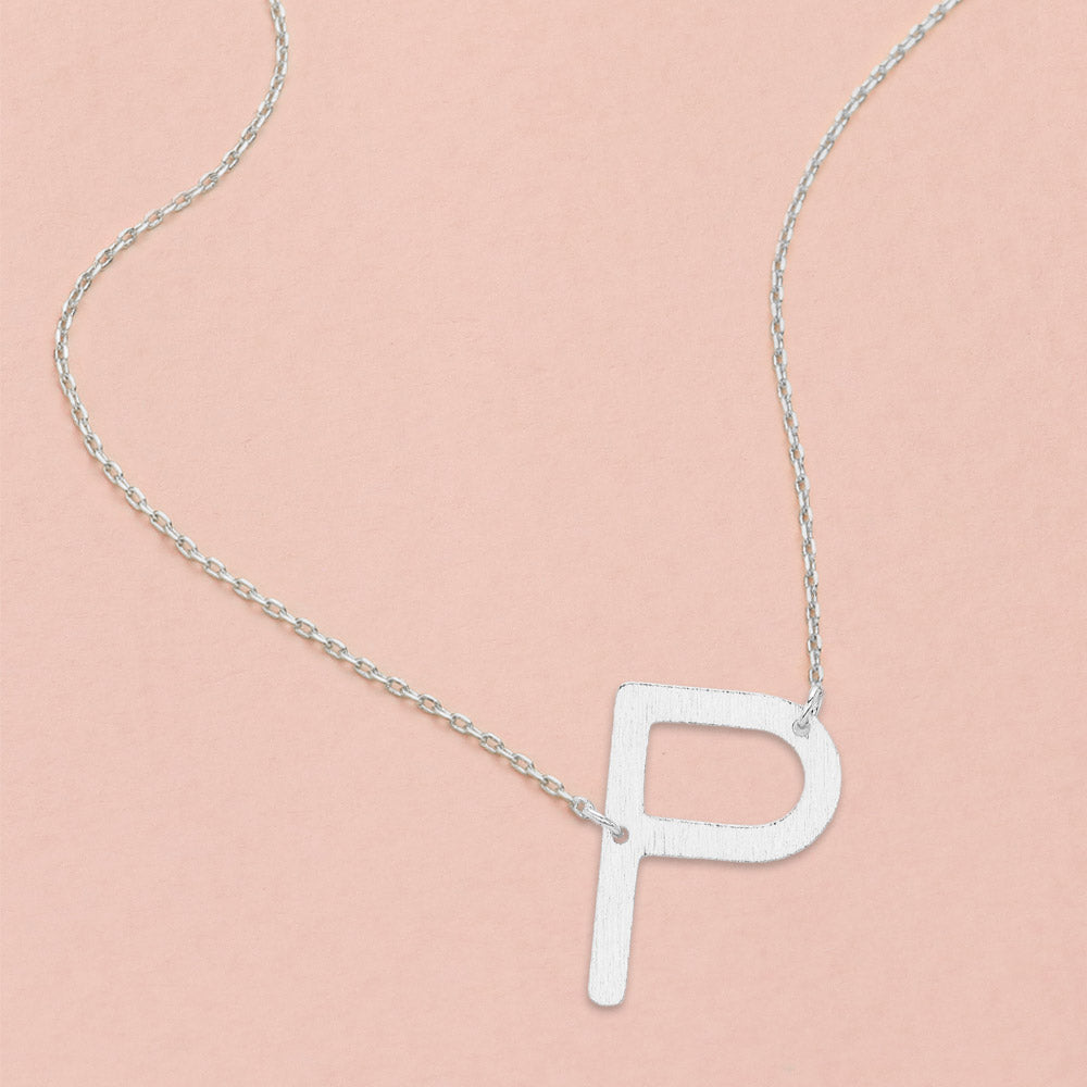 Madeline Love Rhodium, ~P~ -P- White Gold Dipped Initial Monogram Pendant Necklace - Necklaces