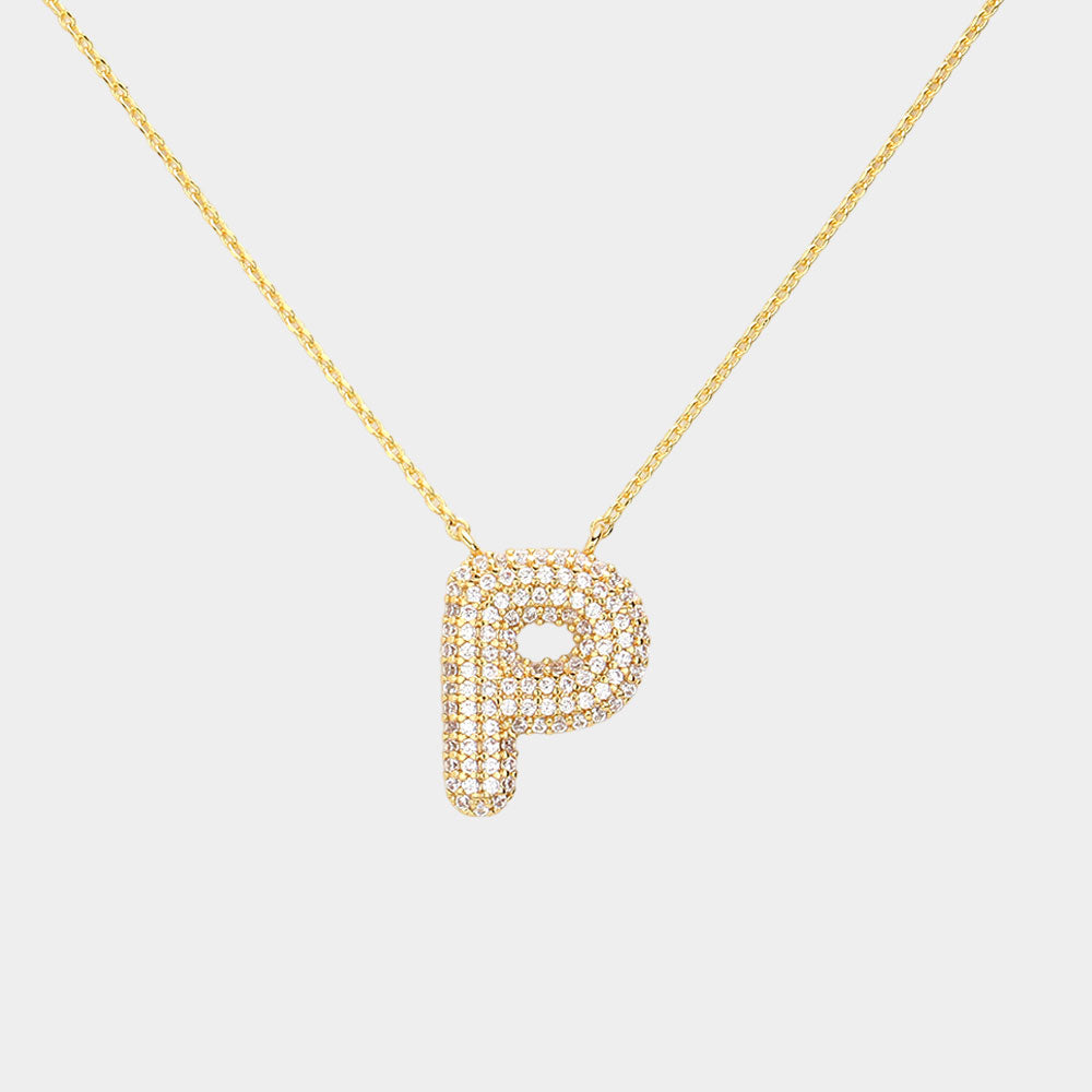 Madeline Love Clear, Gold -P- Gold Dipped CZ Initial Monogram Pendant Necklace - Jewelry