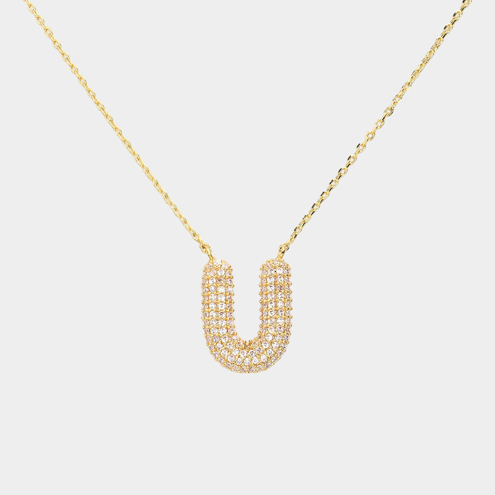 Madeline Love Clear, Gold -U- Gold Dipped CZ Initial Monogram Pendant Necklace - Jewelry