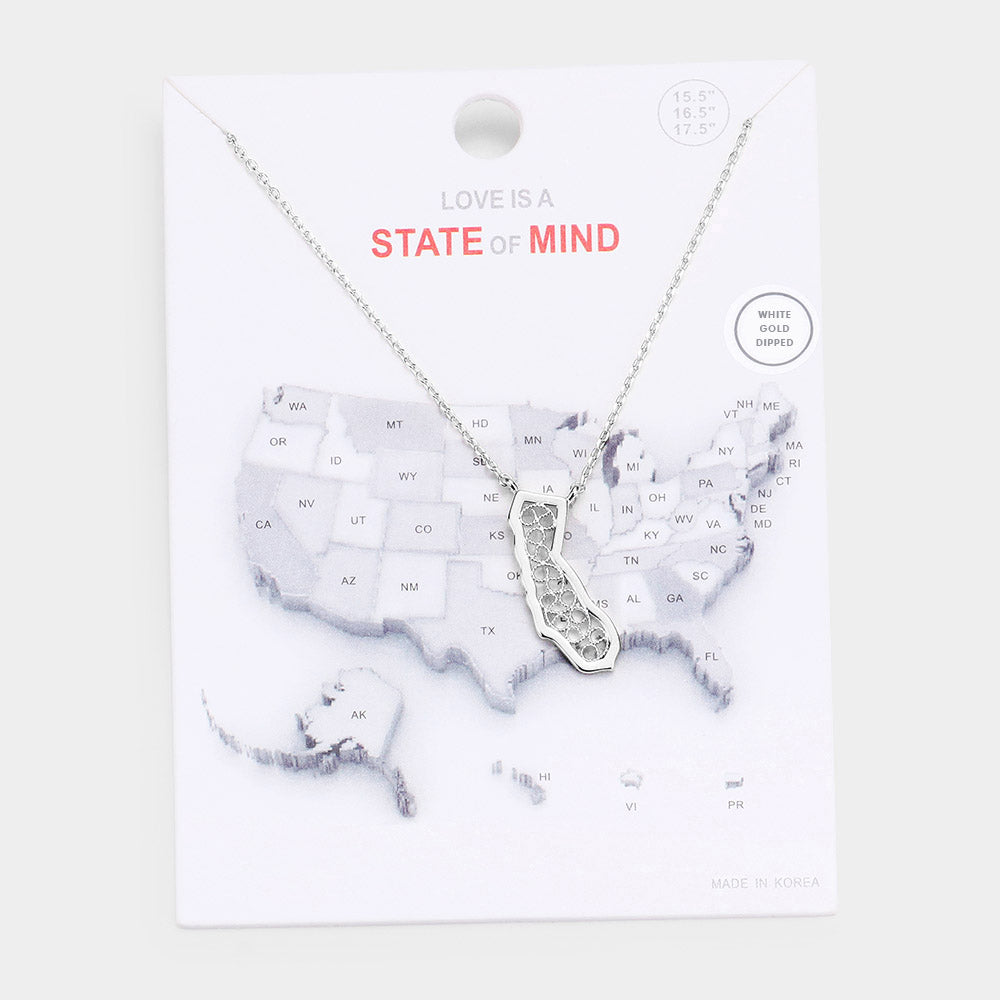 Madeline Love Rhodium White Gold Dipped California State Pendant Necklace - Necklaces