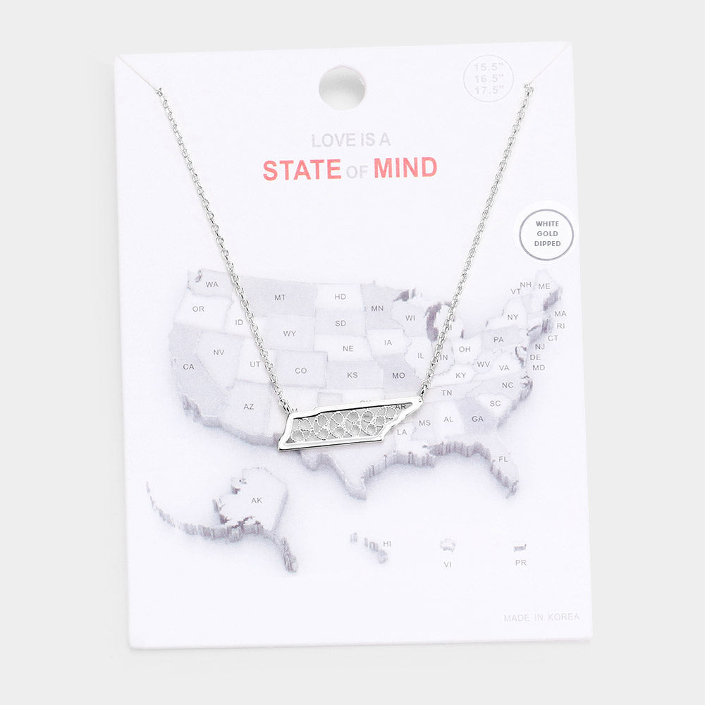 Madeline Love Rhodium White Gold Dipped Tennessee State Pendant Necklace - Necklaces